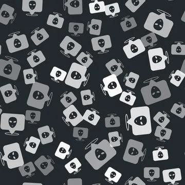 Grey Alien icon isolated seamless pattern on black background. Extraterrestrial 스톡 일러스트