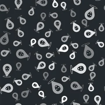 Grey Alien icon isolated seamless pattern on black background. Extraterrest.. 스톡 일러스트