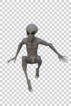 Grey Alien jumping. 3D render isolated on transparent background. Stock Illustration
