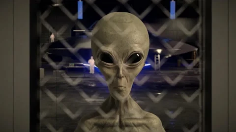 Grey Alien looking through a child’s bedroom window Stock Footage 155450654