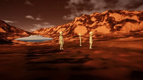 Grey Alien on Mars like Planet Video stock 106825029