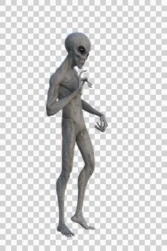 Grey Alien thinking. 3D render isolated on transparent background. Stock Illustration