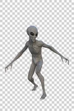Grey Alien walking. 3D render isolated on transparent background. Stock Illustration