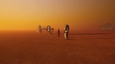 Grey Aliens On Mars with Astronauts Stock-Footage 211801595