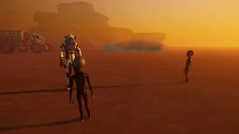 Grey Aliens On Mars with Astronauts Video stock 211801708