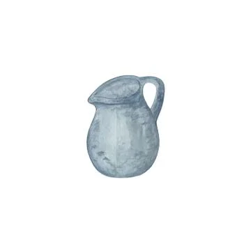 A grey ancient looking rustic pitcher for water, milk or flowers, ceramic jug Stock Illustration