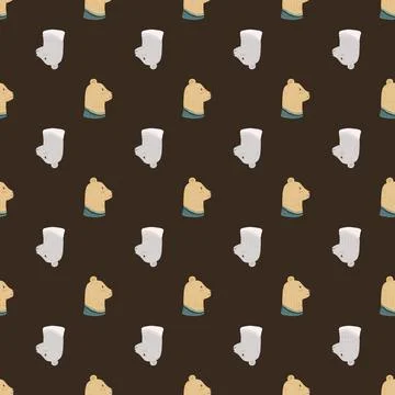 Grey and beige colored bear heads print seamless pattern. Dark brown backgrou Stock Illustration