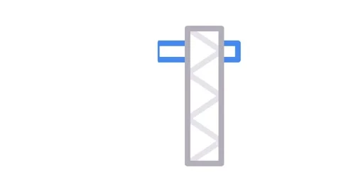 A grey and blue illustration of a cargo crane, showcasing its bristles and .. Vídeo Stock 335118880