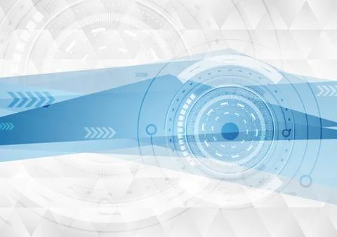 Grey and blue tech polygons background with gears Stock Illustration