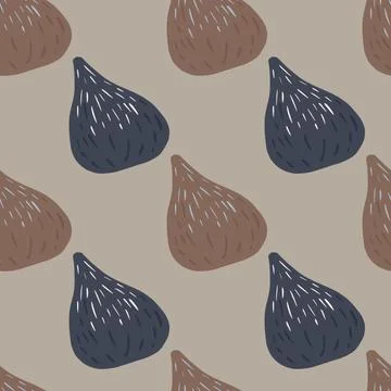 Grey and brown colored figs elements seamless pattern. Exotic fruit pale pale 스톡 일러스트