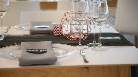 Grey and Copper Table Setting Stock Footage 114883935