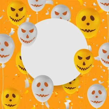 Grey and orange smiling balloons. Halloween party abstract background Stock Illustration