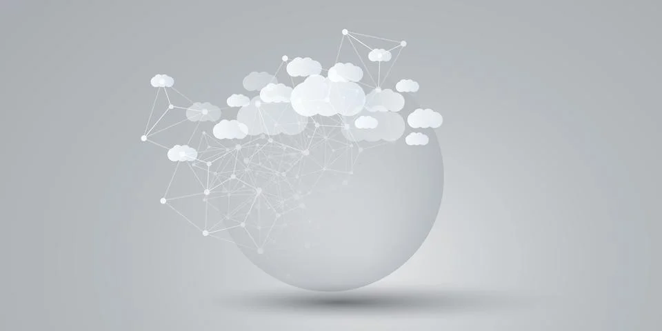 Grey and White Cloud Computing Design Concept with Simple Solid Globe and C.. Stock Illustration