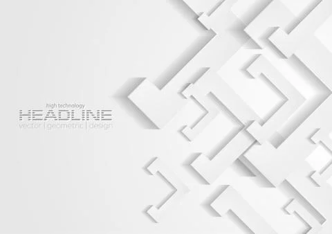 Grey and white tech paper shapes abstract background イラスト素材