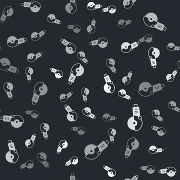 Grey Angle grinder icon isolated seamless pattern on black background. Vector 스톡 일러스트