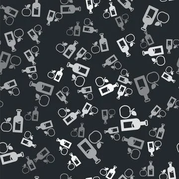 Grey Apple cider bottle icon isolated seamless pattern on black background Stock Illustration