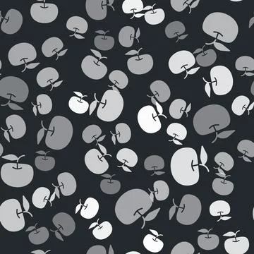 Grey Apple icon isolated seamless pattern on black background. Excess weigh.. 스톡 일러스트