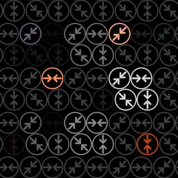 Grey Arrow icon isolated seamless pattern on black background. Direction Arro Illustrazione stock