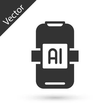 Grey Artificial intelligence AI icon isolated on white background. Machine Stock Illustration