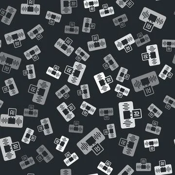 Grey Artificial intelligence AI icon isolated seamless pattern on black Illustrazione stock