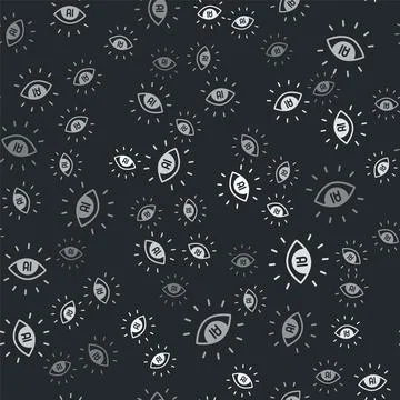 Grey Artificial intelligence AI icon isolated seamless pattern on black 스톡 일러스트