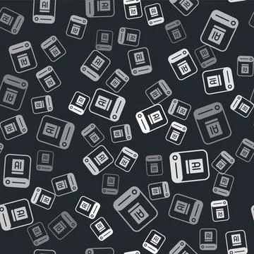 Grey Artificial intelligence AI icon isolated seamless pattern on black bac.. Illustrazione stock