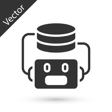 Grey Artificial intelligence robot icon isolated on white background. Machine Stock Illustration