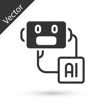 Grey Artificial intelligence robot icon isolated on white background. Machine 스톡 일러스트