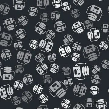 Grey Artificial intelligence robot icon isolated seamless pattern on black Illustrazione stock
