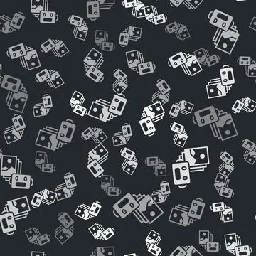 Grey Artificial intelligence robot icon isolated seamless pattern on black Illustrazione stock