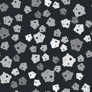 Grey Asteroid icon isolated seamless pattern on black background. Vector Illustrazione stock