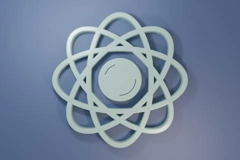 Grey Atom icon isolated on purple-blue background. Symbol of science, educa.. Illustrazione stock