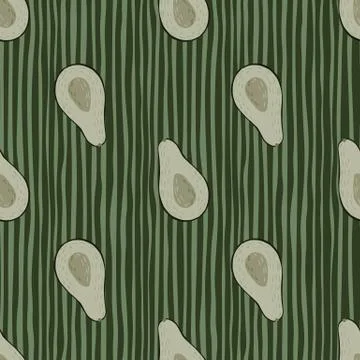 Grey avocados seamless doodle pattern. Simple hand drawn fruit ornament on gr Illustrazione stock