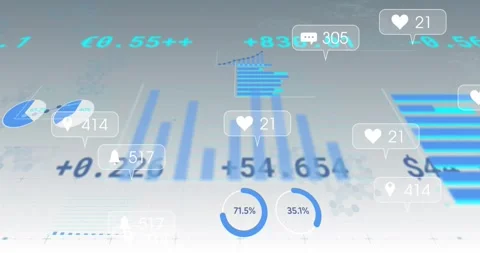 Grey backdrop visualizing data through bar chart rising and floating charts Stock Footage 317407518