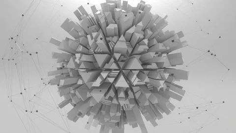 Grey background with plexus and geometric shape Stock Footage 103856587