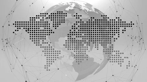 Grey background with a rotating plexus and a map of the earth Stock Footage 103856562