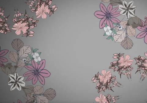 Grey background with rustic flowers illustrations Stock Illustration
