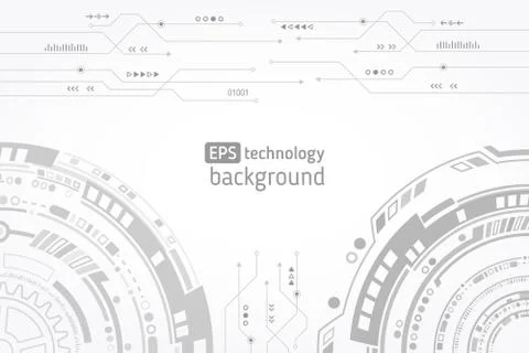 Grey background with various technological elements. Stock Illustration
