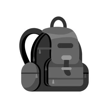 Grey Backpack Standing Upright with Side Pocket and Zipper Closures Stock Illustration