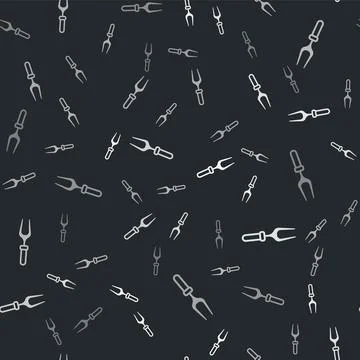 Grey Barbecue fork icon isolated seamless pattern on black background. BBQ fork Stock Illustration