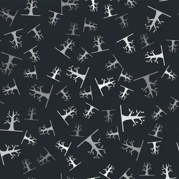 Grey Bare tree icon isolated seamless pattern on black background. Vector Stock Illustration