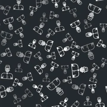 Grey Baseball player icon isolated seamless pattern on black background. Vector イラスト素材