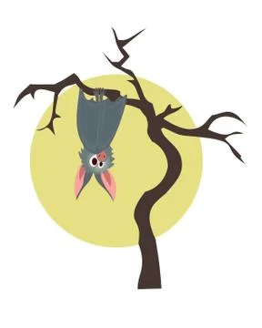 Grey bat hanging on a dry tree Stock Illustration