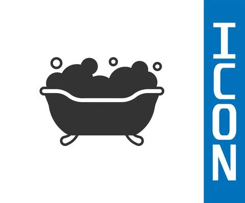 Grey Bathtub with foam bubbles inside icon isolated on white background. Vector Illustrazione stock