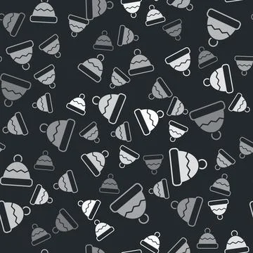 Grey Beanie hat icon isolated seamless pattern on black background.  Vector Stock Illustration