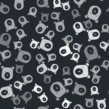 Grey Bear head icon isolated seamless pattern on black background. Vector Stock Illustration