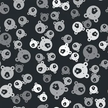 Grey Bear head icon isolated seamless pattern on black background.  Vector Stock Illustration