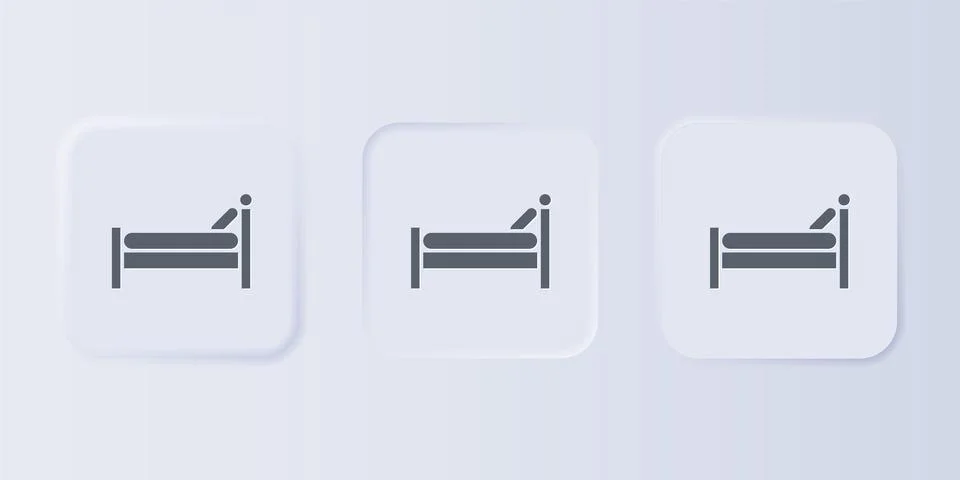 Grey Bed icon isolated on grey background. Set icons in square buttons. Vecto Stock Illustration