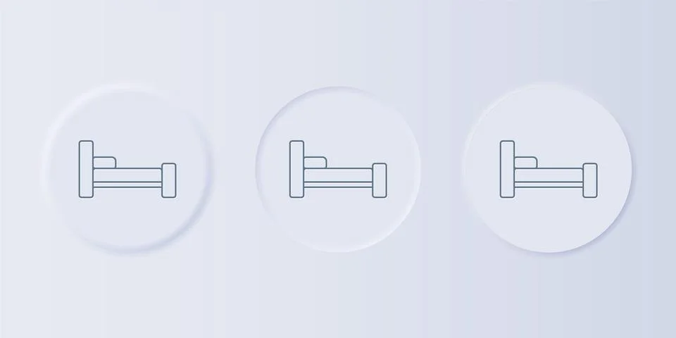 Grey Bed icon isolated on grey background. Set icons in square buttons. Vecto Stock Illustration