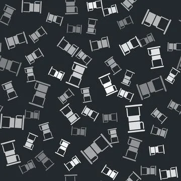Grey Bed icon isolated seamless pattern on black background. Vector Illustrazione stock